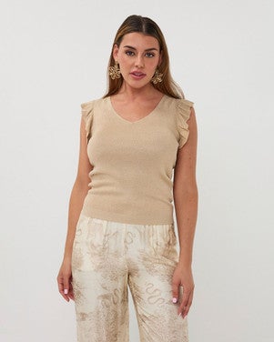 Top ruffle sleeve Beige