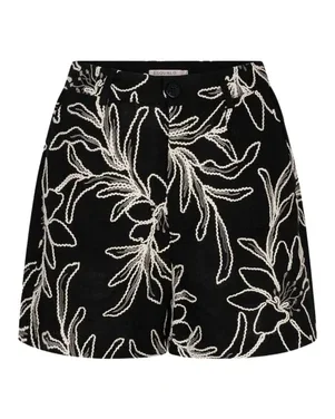Shorts flower embroidery Zwart 1