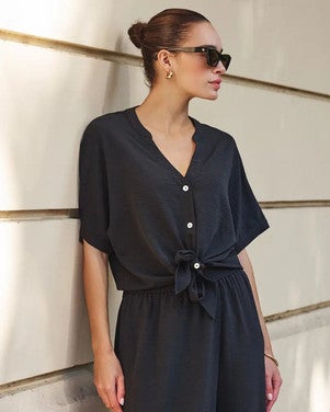 Blouse knot crinkle Zwart 1