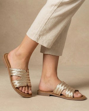 Puck woven mules Goud