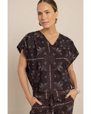 Renske paisley vneck top Bruin 1