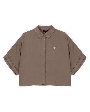 ladies woven oversized crinkle blouse Bruin 1