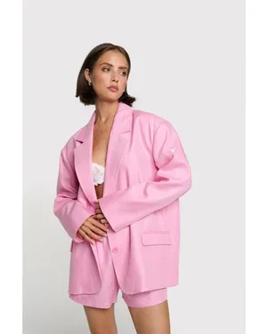 ladies woven rich oversized blazer Roze