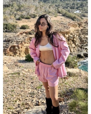 ladies woven rich shorts Roze
