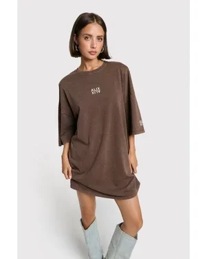 ladies knitted Alix t-shirt dress Bruin 1