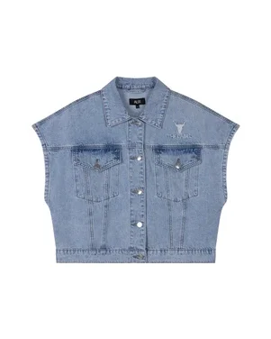 ladies woven soft denim waistcoat Licht Blauw