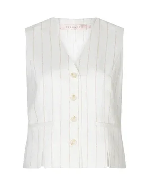 Gilet short linen striped Off White