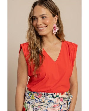 Leona vneck top Rood