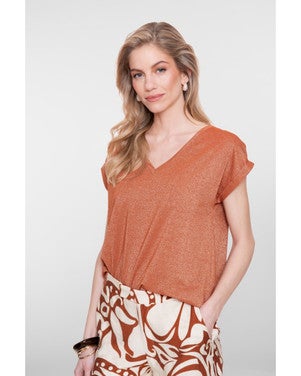 T-shirt lurex V-neck Bruin 1