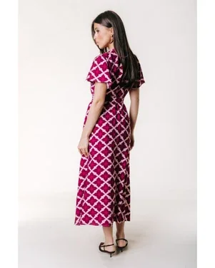 Ava Geo Real Wrap Maxi Dress SS Roze