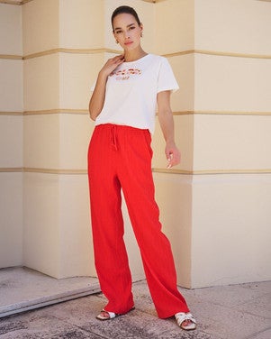 Trousers fancy crinkle Rood