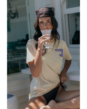 Puff Logo Stripe Loosefit Tee Geel