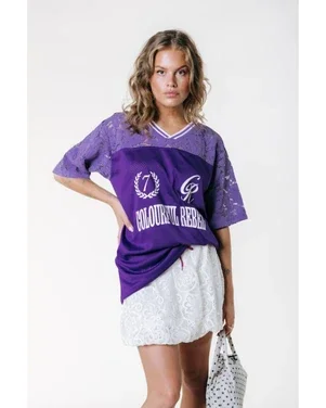 Tayla 37 Lace Mesh Football Tee Paars