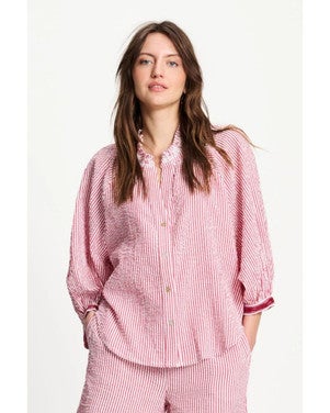 BLOUSE - Seersucker Red White Rood