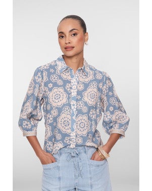 Blouse Flower Cloud Blauw