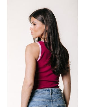 Sachi Contrast Binding Rib Tanktop Roze
