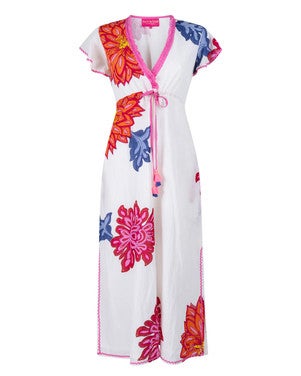 White Bif Flower Dress Short Sleeves Wit 1