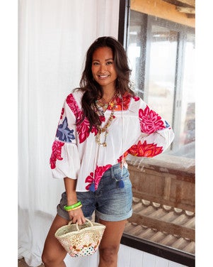 White Big Flower Blouse Purple Lace Wit 1