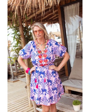 Blue Tiger Dress Short Blauw