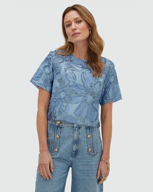 KILIANA cropped top met metallic details Blauw
