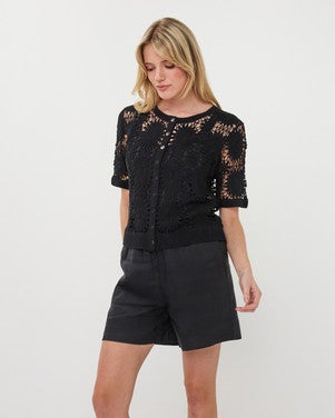 Cardigan crochet s/slve Zwart 1