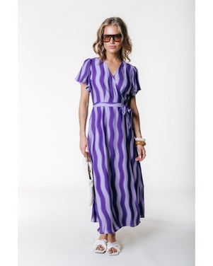 Ava Wavy Stripe Maxi Wrap Dress Paars