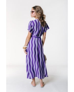 Ava Wavy Stripe Maxi Wrap Dress Paars