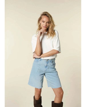 Structured Flowy V-Neck Top Ecru