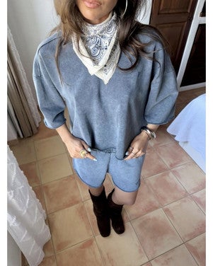 ladies knitted cut seam sweat t-shirt Donker Blauw