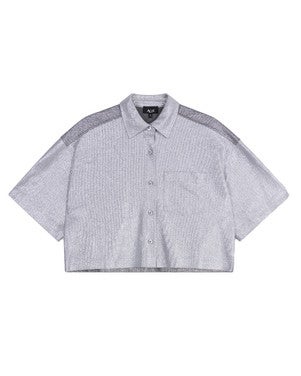 ladies knitted foil cropped blouse Grijs