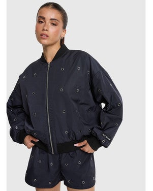 ladies woven eyelet bomber Donker Blauw