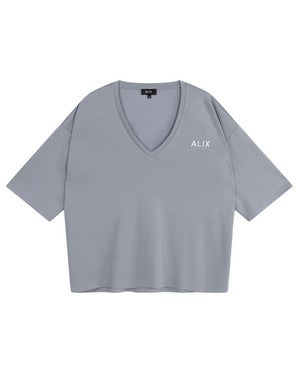 ladies knitted scuba V-neck top Grijs