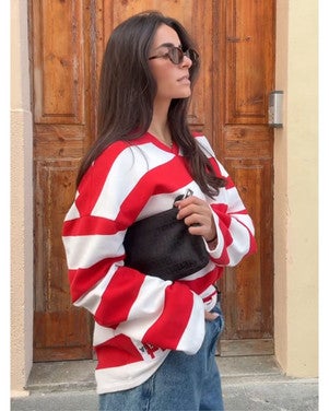 ladies knitted block stripe polo sweater Koraal