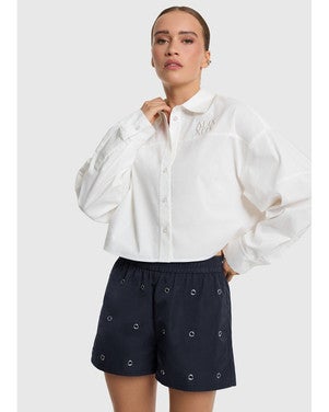 ladies woven cropped blouse logo Off White