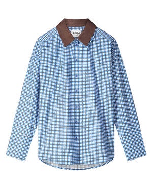 BLOUSE - Beau Check Sapphire Blue Blauw
