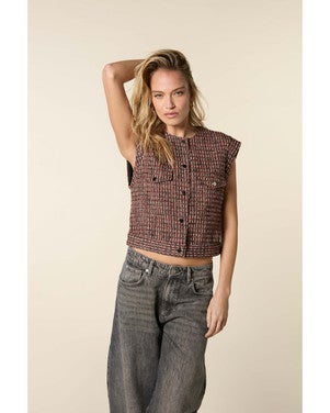 Fitted Tweed Vest Bruin 1