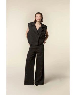 Palazzo jeans with big eyelets Bruin 1