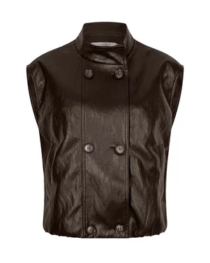 Gilet balloon double breasted PU crinkle Bruin 1