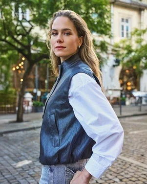 Gilet balloon double breasted PU crinkle Bruin 1