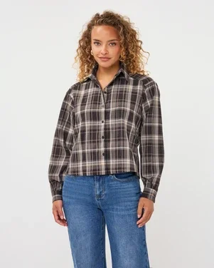 Blouse short check strass Bruin 1