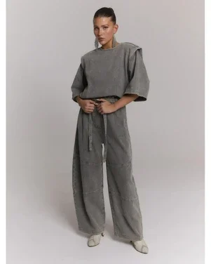 ladies woven jumpsuit balloon pants MONA Grijs