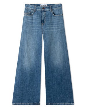 Palazzo Flare Studio87 Slubby Comfort Stretch Blue Denim Blauw