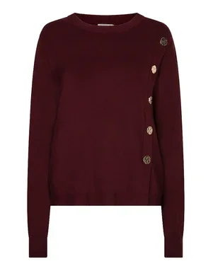 Sweater button detail basic knit Bordeaux