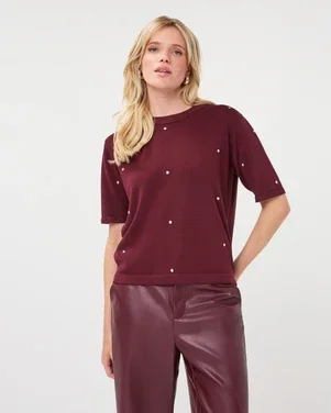 Sweater s/slve studs Bordeaux