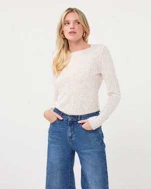 Top l/slve fancy Off White