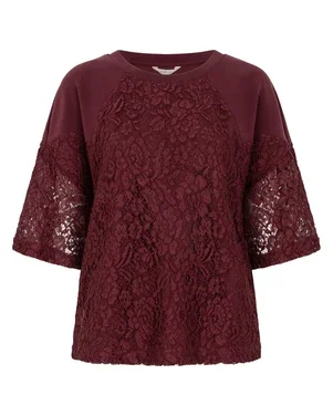 Sweater Modal s/slve lace Bordeaux