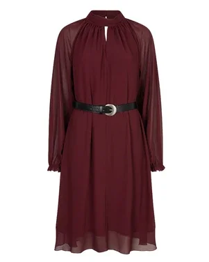 Dress mock neck chiffon Bordeaux