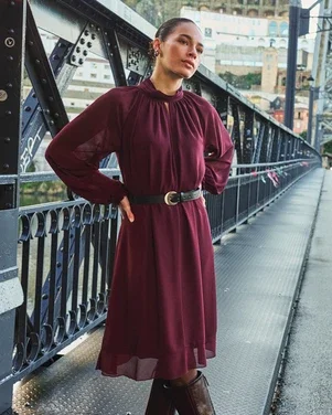 Dress mock neck chiffon Bordeaux