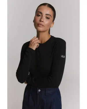 ladies knitted rib longsleeve t-shirt Zwart 1