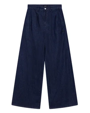 ladies woven wide leg denim pants Blauw